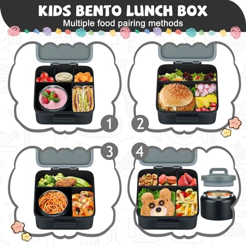 MAISON HUIS Bento Lunch Box with 8oz Soup Thermo, 5-Compartment Leak-Proof Container, Thermo Hot Food Jar and Insulated Lunch Bag, BPA Free,Travel, School (Gray) - color: Gray