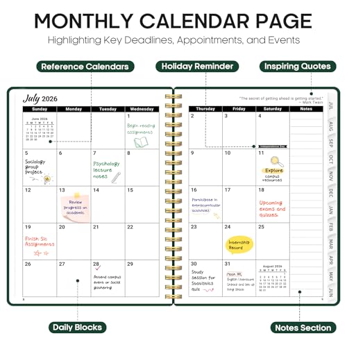 Planner 2026-2027, Weekly and Monthly Academic Year Planner Calendar, July 2026 - June 2027, Hardcover Large School Planning Agenda With Tabs, Perfect for School & Office Supplies, A4 (8.5" x 11"), Dark Green - color: L-Dark Green, size: A4(8.5"x11")