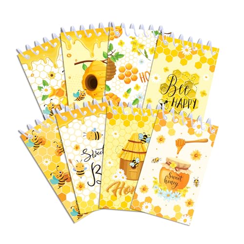 8 Pack Mini Bee Spiral Pocket Notepads Cute Honey Small Journal Pocket Notebooks Honeybee Party Favors Spiral Mini Notebooks for Classroom Teens Teacher Rewards Party Gifts