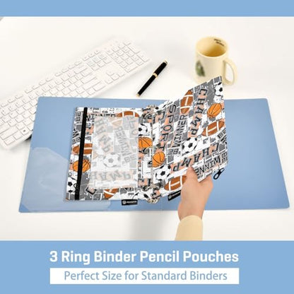 ZAZYXTJ Basketball Football Ball Binder Pencil Pouchs 3 Ring | with Zipper Clear Window Office Organizers bag for School Students Teacher Supplies 2 Pack - color: Ball