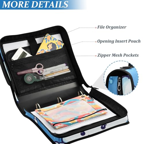 Cute Thunders Cloud Blue Zipper Binder 3 Ring 1.5 Inch School Binder Organizer with Shoulder Strap Handle File Folder Pockets Large Capacity Students Girl Boy Men Office Work - color: Cute Thunders Cloud Blue