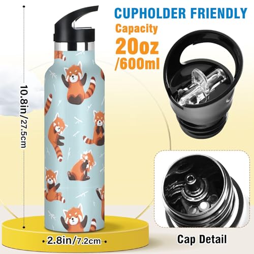 20 Oz Water Bottle for Boys Girls Cute Red Panda Kids Insulated Stainless Steel Water Cup for Sports Travel and School - color: Red Panda
