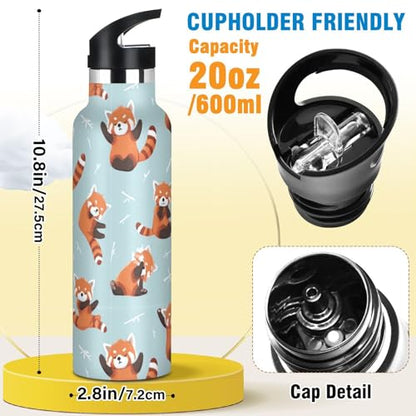 20 Oz Water Bottle for Boys Girls Cute Red Panda Kids Insulated Stainless Steel Water Cup for Sports Travel and School - color: Red Panda