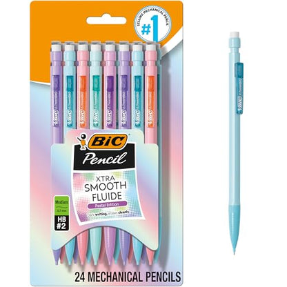 BIC Xtra-Smooth Pastel Mechanical Pencils with Erasers, Medium Point (0.7mm), 24-Count Pack, Bulk Mechanical Pencils for School or Office Supplies - size: 24 Count (Pack of 1), style: Pastel Edition
