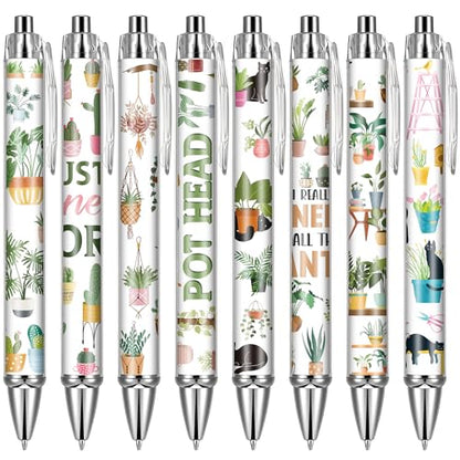Green Plant Ballpoint Pens - 24 Pcs Thanks Teacher Appreciations Writing Office Pens Gifts Funny Retractable Black Ink Fine Ball Point Cartoon Plants Pen for School Office Students Supplies - style: Plant