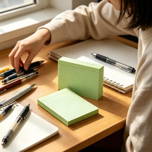 5x7 Green Flash Cards (100 Pack), Heavyweight 160gsm Green Index Cards for Teachers — College Ruled & Blank Back, Large Lined Note Cards for Classroom Activities & Lesson Planning - color: Green