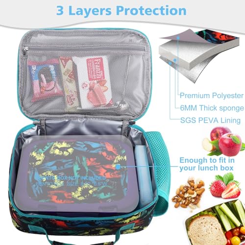 RHCPFOVR Kids Lunch Bag - Insulated Lunch Box for Boys Girls,Washable Lunch Bag and Reusable Toddler Leak-proof Lunchbox for School and Daycare - color: Black Dinosaur