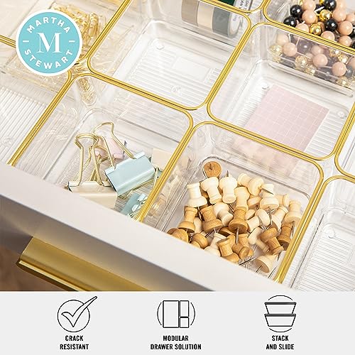 Martha Stewart Kerry Plastic Stackable Office Desk Drawer Organizers, 3" x 3", 12 Pack, with Gold Trim - size: 3" x 3"