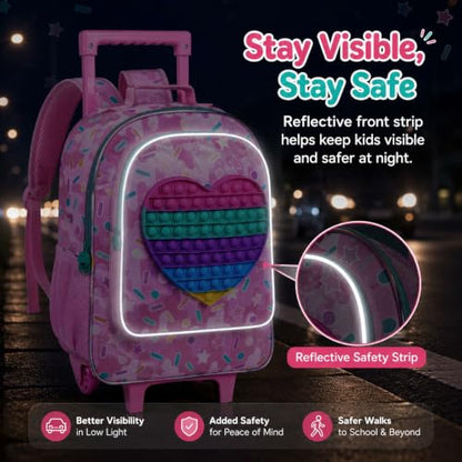 CCJPX 3Pcs Kids Rolling Backpack for Girls, Love Roller Wheeled Bookbag Toddler Elementary School Bag with Wheels (Pink) - color: Love Pink