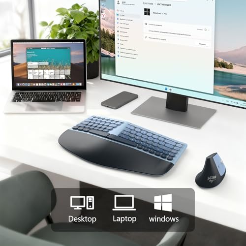 MOFII Wireless Ergonomic Keyboard & Mouse Combo – Split Curved Keyboard with Wrist Rest (All-Day Comfort) + Wireless Vertical Ergonomic Optical Mouse, Compatible with PC/Laptop/Desktop- Blue Gradient - color: Blue Gradient