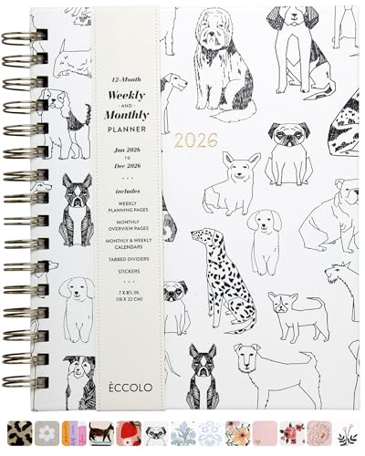 WORLD TRAVELER 2026 Planner Weekly & Monthly Hardcover Spiral Agenda | Hardcover Spiral Lay-Flat Binding, Weekly and Monthly Planning Pages, January to December 2026, 7x8.75 Compact Format - color: White Pet