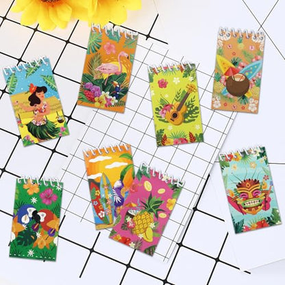 Boerni 8 Pcs Mini Hawaiian Spiral Notebook 3.9 x 2.4 Inch Hawaii Pocket Notepads Bulk Tropical Luau Journal Lined Memo Notes for Birthday Party Supplies School Student Teacher Classroom Reward