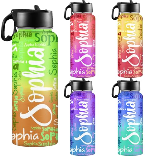 D-Story Personalized Water Bottle for Kids with Straw Lid 18OZ Stainless Steel Name Customized Double Wall Vacuum Insulated Sport Water Bottles for Girls Boys Back to School Birthday Gifts - color: Design 20