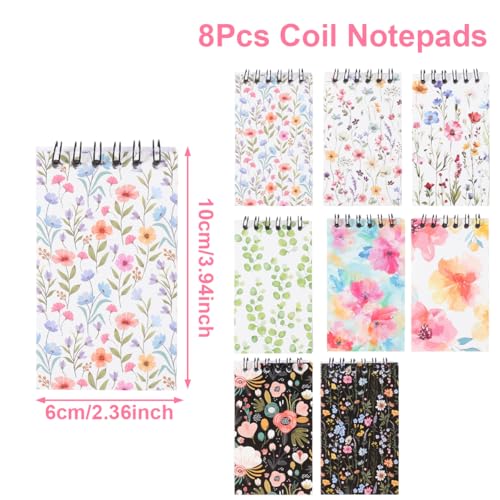 8 Pcs Mini Floral Spiral Notebooks 3.9 x2.4 Inch, Mixed Colorful Wildflower Botanical Journal Lined Memo Pad, Rustic Spring Flower Journal, Cute Aesthetic Notebooks for Women Birthday Party Gifts - color: Wildflower