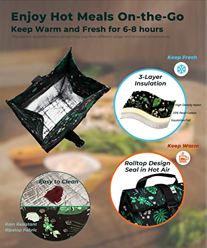 SUNNY BIRD Insulated Lunch Bag Rolltop Lunch Box (Floral & Foliage) - color: Floral & Foliage