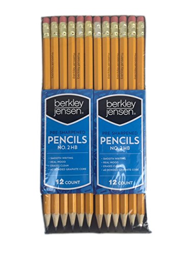 Berkley Jenson Pre-Sharpened Pencils No.2 HB Smooth Writing Real Wood Erases Clean #2 Bonded Graphite Core 96 Count