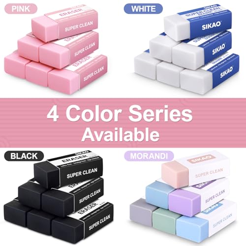 Morandi Erasers, 6 Pack Aesthetic Block Pencil Erasers | Soft Neutral Colors, Smudge-Free Latex-Free Erasers for School, Office, Journaling & Drawing - style: Morandi