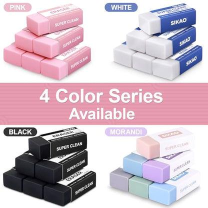 Morandi Erasers, 6 Pack Aesthetic Block Pencil Erasers | Soft Neutral Colors, Smudge-Free Latex-Free Erasers for School, Office, Journaling & Drawing - style: Morandi