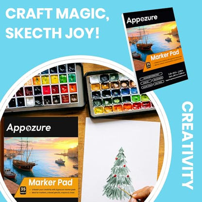 240GSM Bleedproof Sketch Pad for Markers, Acid-Free Heavyweight Smooth Drawing Papers, 7.25×10.5 Inch Glue-Bound, 35 Sheets/70 Pages, Ideal for Beginners, Artists, Kids, Beginners, Dry Media, Gifts - size: 7.25" ×10.5"