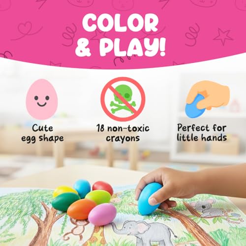 TinyGeeks 12 Color Egg Crayons - Palm Grasp Non-Toxic and Washable for Toddlers (3-6) & Kids (4-8) - Easy-to-Hold, Perfect for Travel, Art, and Early Childhood Activities