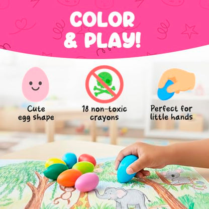 TinyGeeks 12 Color Egg Crayons - Palm Grasp Non-Toxic and Washable for Toddlers (3-6) & Kids (4-8) - Easy-to-Hold, Perfect for Travel, Art, and Early Childhood Activities