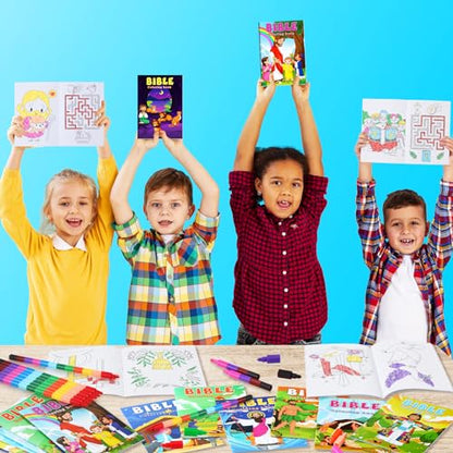 BenLouis 24 Christian Mini Coloring Books Kids with 24 Stacking Crayons Bible Verse Party Favors Activity Books Bulk for Kids Christmas Religious Goodie Bag Gift Stuffer Classroom Reward - style: Christian
