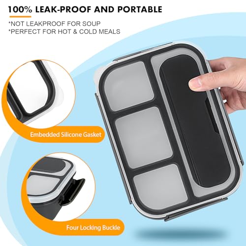 Yumuk Bento Box for Kids 1300ML with 4 Compartment & Cake Cups, Black | Lunch Box Containers for Adults/Kids/Toddler, Leak-Proof, Microwave/Dishwasher/Refrigerator Safe, BPA Free - color: Black