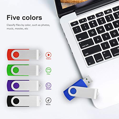 KOOTION 5 Pack 32GB USB 3.0 Flash Drives Swivel USB Stick Thumb Drives with High-Speed Transfer(Colors: Black, Blue, Green, Purple, Red) - color: Blue, Red, Green, Purple, Black, size: 32GB 3.0