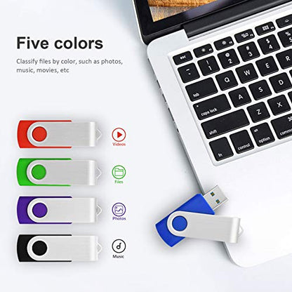 KOOTION 5 Pack 32GB USB 3.0 Flash Drives Swivel USB Stick Thumb Drives with High-Speed Transfer(Colors: Black, Blue, Green, Purple, Red) - color: Blue, Red, Green, Purple, Black, size: 32GB 3.0