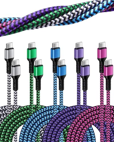 iPhone 17e 17 Pro Max Charger Cable Fast Charging, Android Charging Cable | USBC Fast Charging Cable iPhone 17Pro/17 Air/16e/16Pro/16 Pro Max/15 Pro Max, C to C Cord Auto Car Charger Samsung Galaxy - color: 5Pack-Multicolored, size: 6FT, style: USB C to U