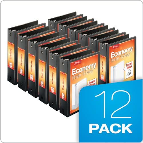 Cardinal Economy 3-Ring Binders, 3", Round Rings, Holds 625 Sheets, ClearVue Presentation View, Non-Stick, Black, Carton of 12 (90650) - color: Black, size: 3 Inch, style: Binders