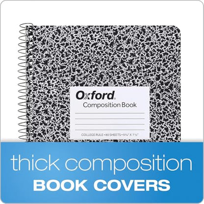 Oxford Spiral Composition Notebooks, 4 Pack, College Ruled Paper, 9-3/4 x 7-1/2 Inches, 80 Sheets, Black Marble Cover (64951)
