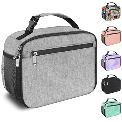Kids Lunch Box for Boys Girls Lunch Bag Insulated Durable Lunchbox Children Lunch Tote Bag for School Grey - color: Gray
