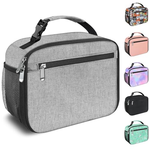 Kids Lunch Box for Boys Girls Lunch Bag Insulated Durable Lunchbox Children Lunch Tote Bag for School Grey - color: Gray