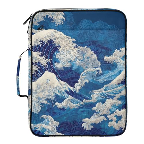 Deep Blue Sea Waves Accordion File Organizer Expanding File Folder Zipper Binder 3 Ring with Handle 500 Sheets Capacity Document Organizer Storage Bag Multi Pockets Design - color: Deep Blue Sea Waves