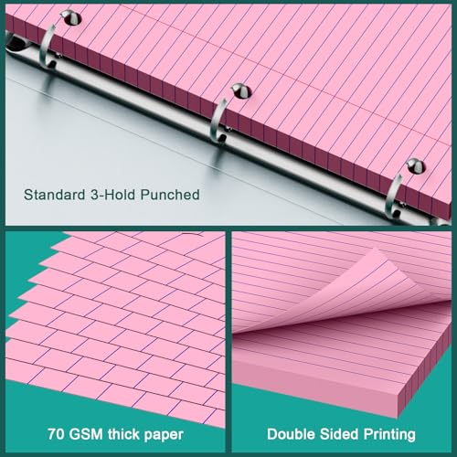 Pink Note Pads 8 X 10.5 Loose Leaf Paper, 120Sheets, 3 Hole Punched Lined Paper, College Ruled 8 X 10.5 Notebooks, 10-1/2" X 8 Binder Writing Pads, Filler Paper for Office, School Supplies - style: Pink-1 Pack