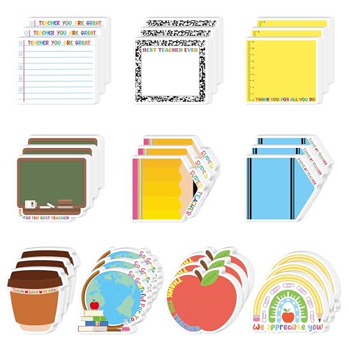 Xqumoi 30 Pack Teacher Appreciation Sticky Notes School Office Supplies | Teacher Self-Adhesive Writing Memo Pad, Page Marker Notepads, Blackboard Apple Pencil Shaped, Back to School Gift, Classroom - style: Teacher Appreciation (Style 2)