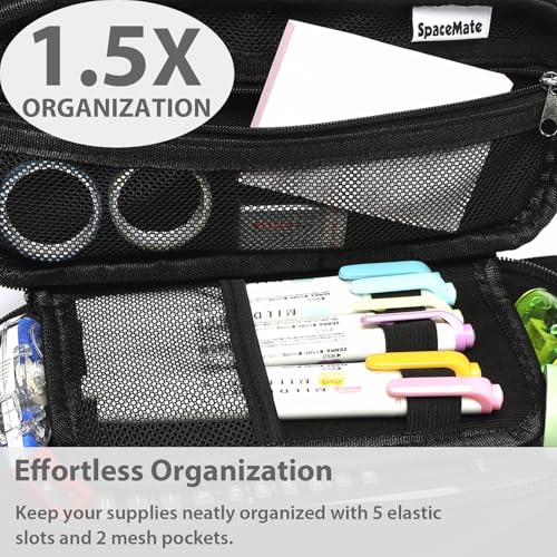 SPACEMATE Pencil Case Pouch Box Bag School Supplies Girls Boys Kids, Cute Preppy Stuff Large Big Capacity Aesthetic Pen Organizer, Back to College Stationary, Coal Black, Heavy Duty Canvas, 1800ml - color: Coal Black