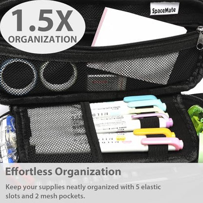 SPACEMATE Pencil Case Pouch Box Bag School Supplies Girls Boys Kids, Cute Preppy Stuff Large Big Capacity Aesthetic Pen Organizer, Back to College Stationary, Coal Black, Heavy Duty Canvas, 1800ml - color: Coal Black