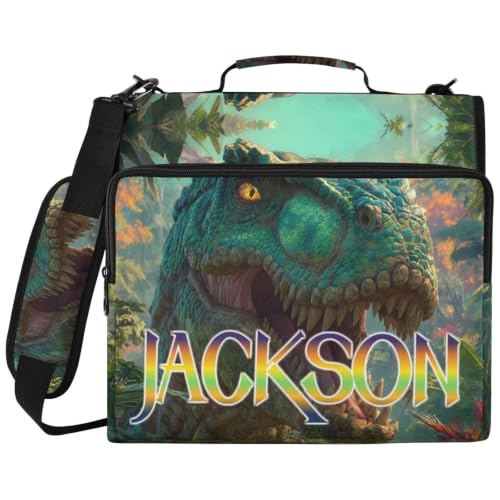 Custom Binder Bag Personalized Jungle Dinosaur 3 Ring Zipper Binder Bag with Laptop Pockets and Shoulder Strap Tote Binders Organizer Case for School Office - color: Custom Dinosaur