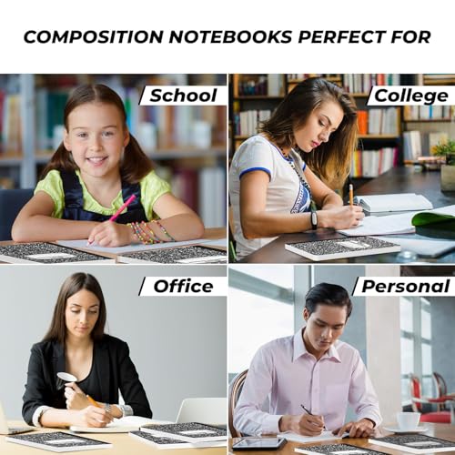 Rosmonde 5 Pack College Ruled Composition Notebooks, Black Marble Notebook | Marble Composition Book, 200 Pages (100 Sheets), 9-3/4" x 7-1/2", Hard Cover, Sturdy Sewn Binding, School & College Supplies - size: 5 Pack, style: Black Marble