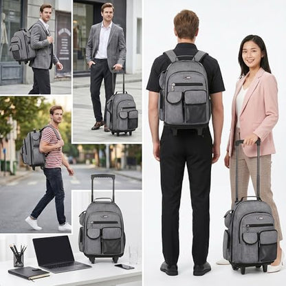 20" 2-in-1 Rolling Backpack,Backpack for Travel w/Wheels | Trolley Suitcase w/Telescopic Handle,Lightweight,Durable, Travel-Friendly, Unisex,2560-20''-Grey - color: JH-2560-Grey-20