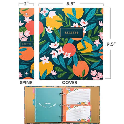 Jot & Mark 8.5" x 9.5" 3 Ring Recipe Binder with 50 Matching 4x6 inch Recipe Cards, 25 Top & Bottom Binder Sleeve Sheet Protector, 5 Full-Page Undivided Sleeves, 6 Sturdy Divider Tabs, Winter Orchard | 50 Recipe Cards + 25 Sleeve Protectors + 5 Full-Page