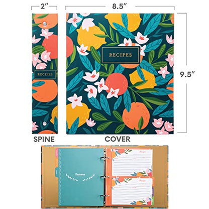 Jot & Mark 8.5" x 9.5" 3 Ring Recipe Binder with 50 Matching 4x6 inch Recipe Cards, 25 Top & Bottom Binder Sleeve Sheet Protector, 5 Full-Page Undivided Sleeves, 6 Sturdy Divider Tabs, Winter Orchard | 50 Recipe Cards + 25 Sleeve Protectors + 5 Full-Page