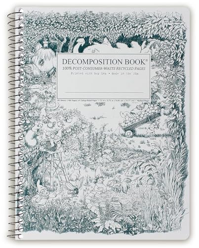 Decomposition Gardening Gnomes College Ruled Spiral Notebook - 9.75 x 7.5 Journal with 160 Lined Pages - 100% Recycled Paper - Cute Notebooks for School Supplies, Home & Office - Made in USA - color: Gardening Gnomes