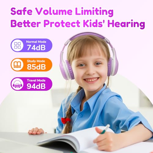 EarFun K2 Kids Bluetooth Headphones, Kids Headphones with Volume Limited, 40H Playtime, Built-in Mic, Stereo Sound, Foldable Over-Ear Headphone for School/Travel/iPad/Tablet, Violet - color: Violet
