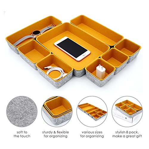 Welaxy 8-Piece Felt Drawer Organizers Curry Desk Tray Makeup Storage - color: Curry