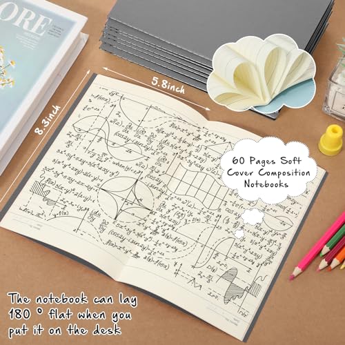 Handepo 100 Pack A5 Composition Notebooks Bulk 5"x8" Wide Ruled Gray Soft Cover Journals, 60 Pages Journals Bulk School Supplies for Students Classroom Office - color: Gray, size: A5