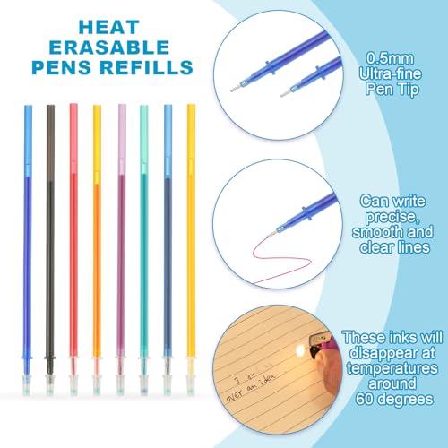 PATIKIL 40 Pcs Erasable Gel Pens Refills, 0.5mm Heat Erasable Pens Refills for Fabric Disappearing Ink Fabric Marking Pen for Sewing Quilting Writing, Multicolor Ink