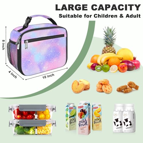Kids Lunch Box for Boys Girls Lunch Bag Insulated Durable Lunchbox Children Lunch Tote Bag for School Pink Starry Sky - color: Pink Starry Sky